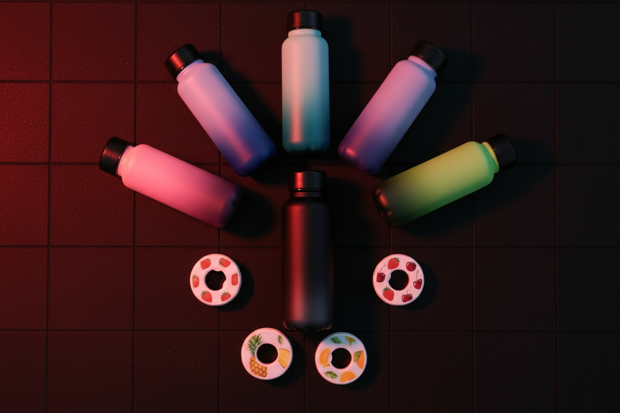 All Colour Bottles Flat Lay
